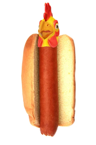 Americké Fast Food Hot Dog Klobása Kuřecí Maskou Hlavy Slepice — Stock fotografie