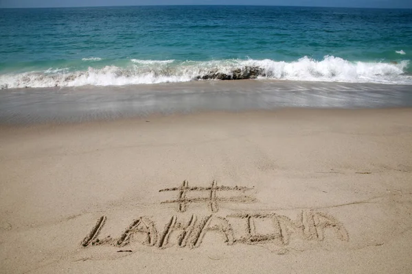 Name Lahaina Written Sand Beach Pacific Ocean Background — Stock Photo, Image