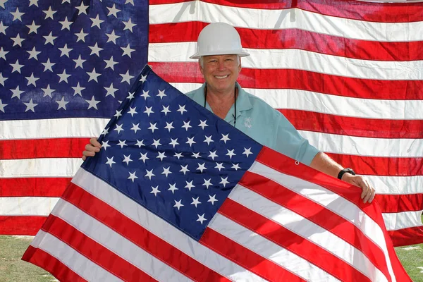 Happy Worker Holding Flag United States Independence Day Concept — Stock Photo, Image