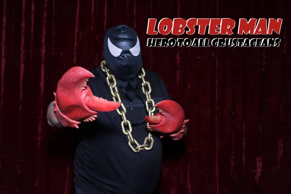 Photo Booth Lobster Man Herói Todas Coruscações Homem Posa Uma — Fotografia de Stock
