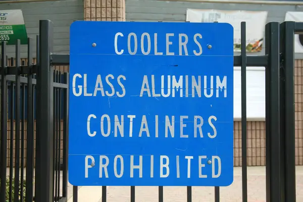 Signs Symbols Coolers Glass Aluminum Containers Prohibited Metal Sign Containers — Stock Photo, Image