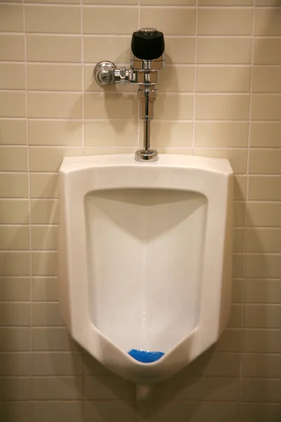 尿尿厕所 休息吧 公共休息室 公共浴室里的尿液 浴室的设备 厕所里有现代的白色小便池男厕的概念 — 图库照片