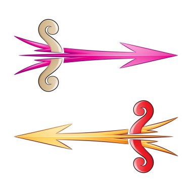 Kırık Ok ve Yay bej renkli Magenta ve Kırmızı Renklerin Beyaz Arkaplanda izole edilmişi