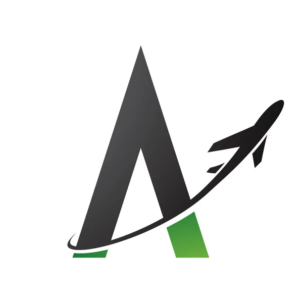 白を基調とした黒と緑の文字Aと飛行機のイラスト — ストックベクタ