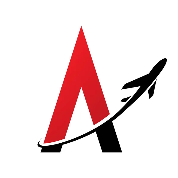 白い背景に飛行機が孤立した黒と赤の文字Aのイラスト — ストックベクタ