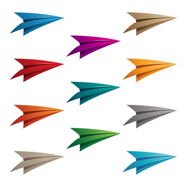 Ilustracja Kolorowych Samolotów Papierowych Izolowanych Białym Tle — Wektor stockowy