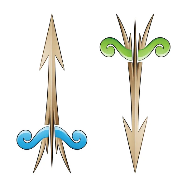 Ilustración Flecha Arco Agrietados Colores Verde Azul Beige Aislados Sobre — Vector de stock
