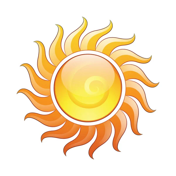 Illustration Curvy Och Glossy Gul Spiral Sun Ikon Med Mörkare — Stock vektor