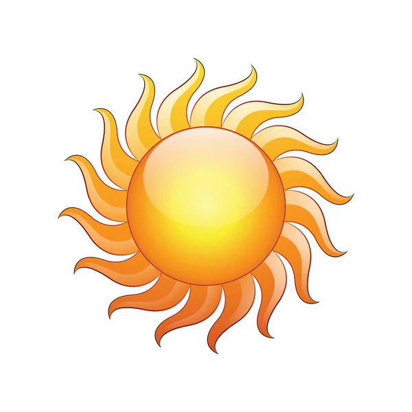 Illustration Icône Jaune Courbée Brillante Soleil Avec Des Contours Sombres — Image vectorielle