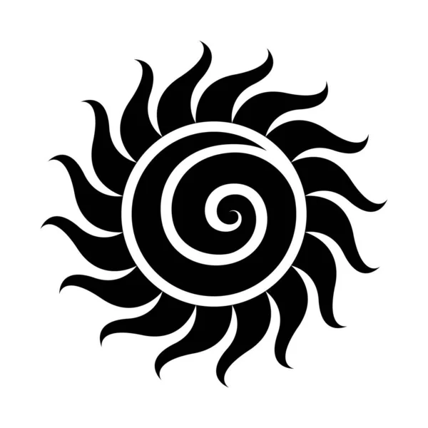 白い背景にらせん状に孤立した曲線状の黒い太陽のアイコンのイラスト — ストックベクタ