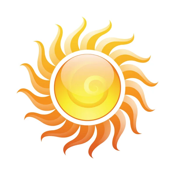 Illustratie Van Curvy Glossy Yellow Spiral Sun Icon Met Golvende — Stockvector