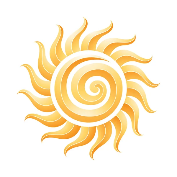 Ilustracja Krzywej Żółtej Wytłoczonej Ikony Słońca Spiralnego Wyizolowanej Białym Tle — Wektor stockowy