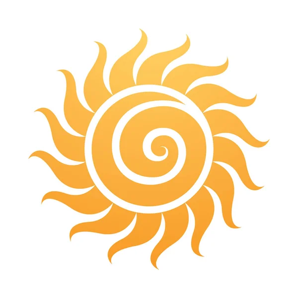 Ilustracja Krzywej Żółtej Ikony Słońca Spiralą Odizolowaną Białym Tle — Wektor stockowy