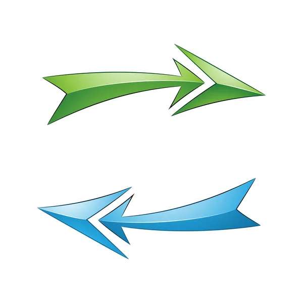 Illustrazione Delle Frecce Aggiornamento Lucide Nei Colori Blu Verde Isolate — Vettoriale Stock