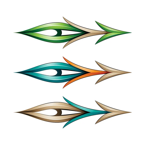 Illustration Växt Liknande Glossy Spiky Arrow Shapes Grön Beige Och — Stock vektor