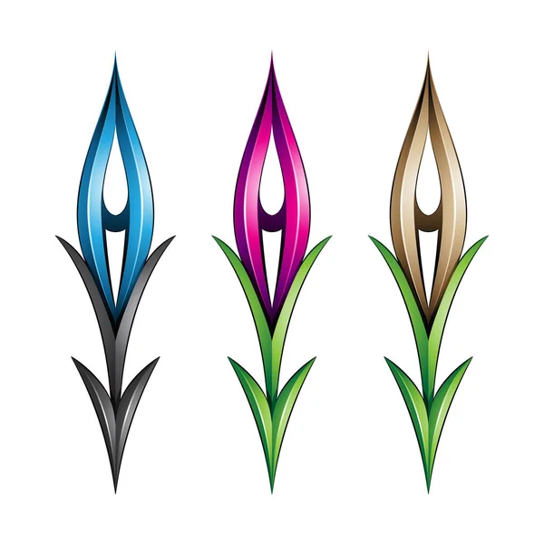 Ilustração Planta Brilhante Spiky Arrow Shapes Magenta Bege Cores Verdes —  Vetores de Stock