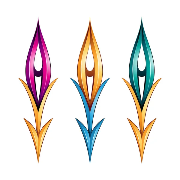 Illustration Växtliknande Glossy Spiky Arrow Formar Magenta Gul Och Blå — Stock vektor