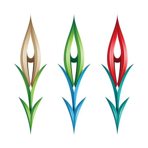 Ilustracja Roślinnych Kształtów Spiky Arrow Beżowych Czerwonych Zielonych Kolorach Odizolowanych — Wektor stockowy