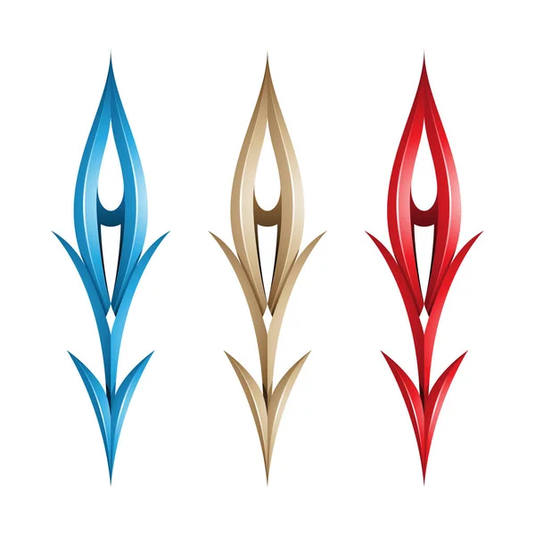 Illustration Växtliknande Spiky Arrow Formar Blå Beige Och Röda Färger — Stock vektor