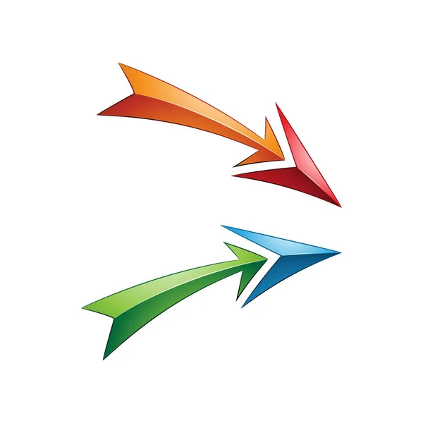 Illustratie Van Side Facing Orange Green Arrows Geïsoleerd Een Witte — Stockvector