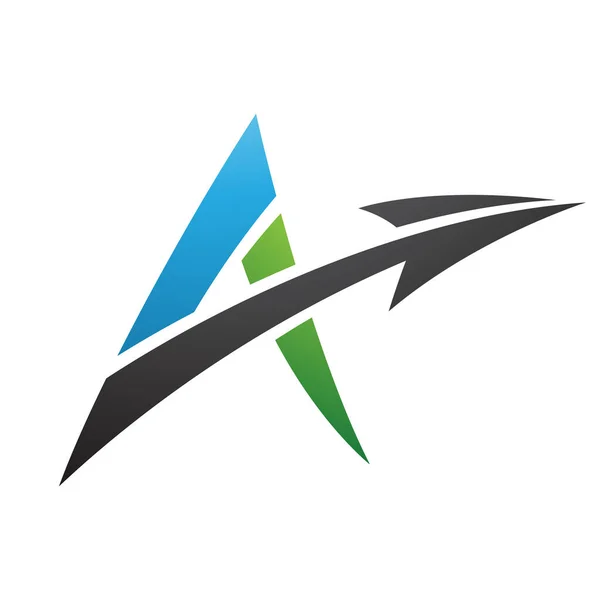 Ilustração Spiky Carta Com Uma Seta Diagonal Verde Azul Preto — Vetor de Stock