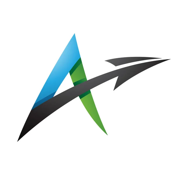 Illustration Spiky Shaded Letter Diagonal Arrow Green Blue Black Colors — Stock Vector