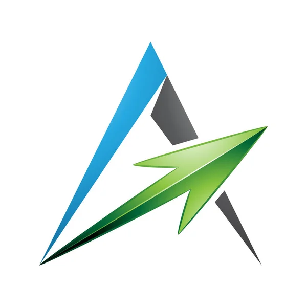 Ilustración Spiky Triangular Azul Negro Letra Con Una Flecha Verde — Vector de stock