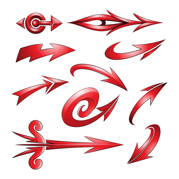 白を基調とした様々な形をした曲線状の赤い矢印のイラスト — ストックベクタ