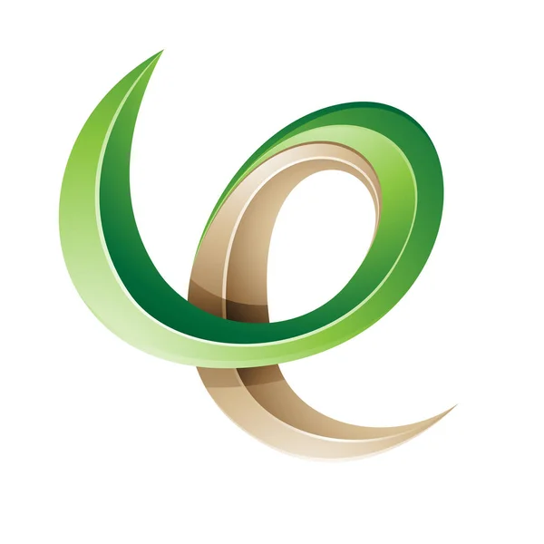 在白色背景下分离的绿色和米色的圆润的字母E — 图库矢量图片