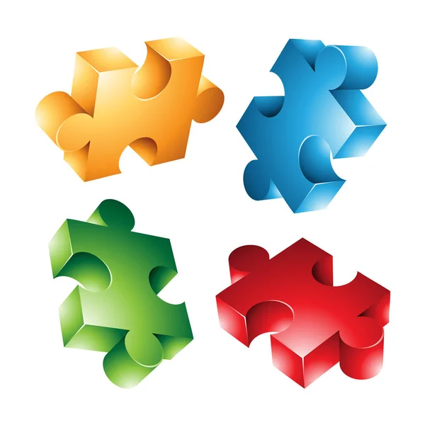 Colorful Jigsaw Pieces White Background — Stock Vector