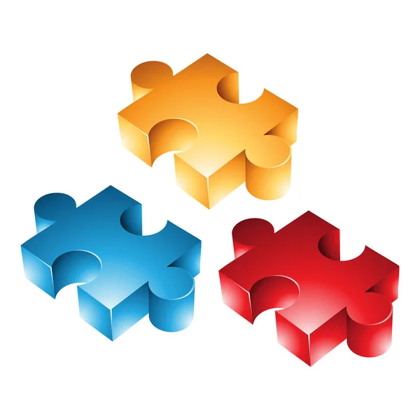 Red Blue Yellow Jigsaw Pieces White Background — Stock Vector