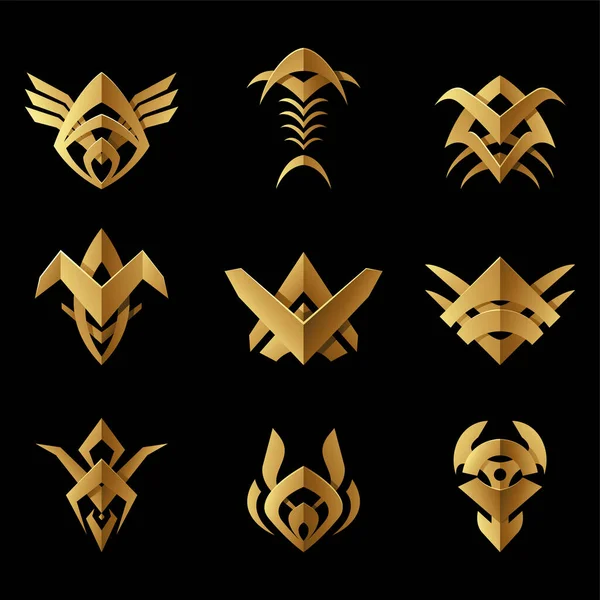 Символы Племени Золотой Абстракт Чёрном Фоне — стоковый вектор