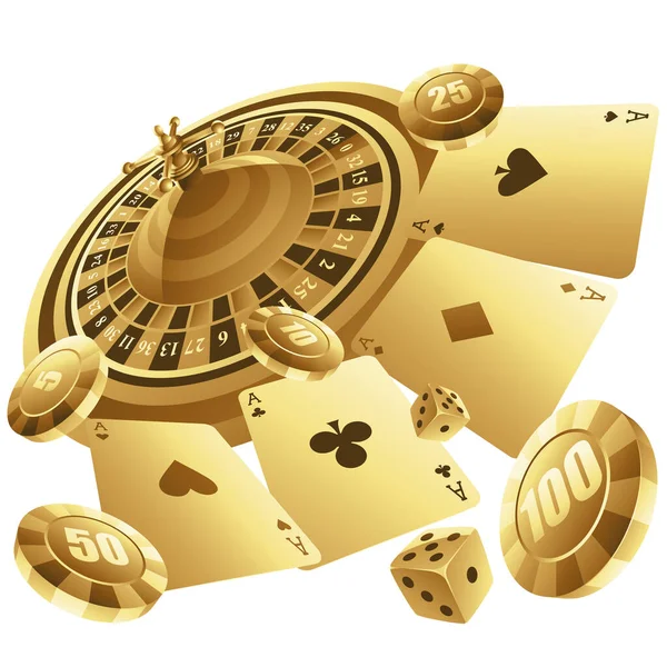 Golden Casino Items Een Witte Achtergrond — Stockvector