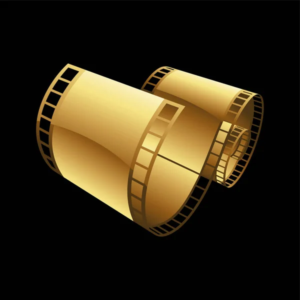 Golden Curly Film Reel Svart Bakgrund — Stock vektor
