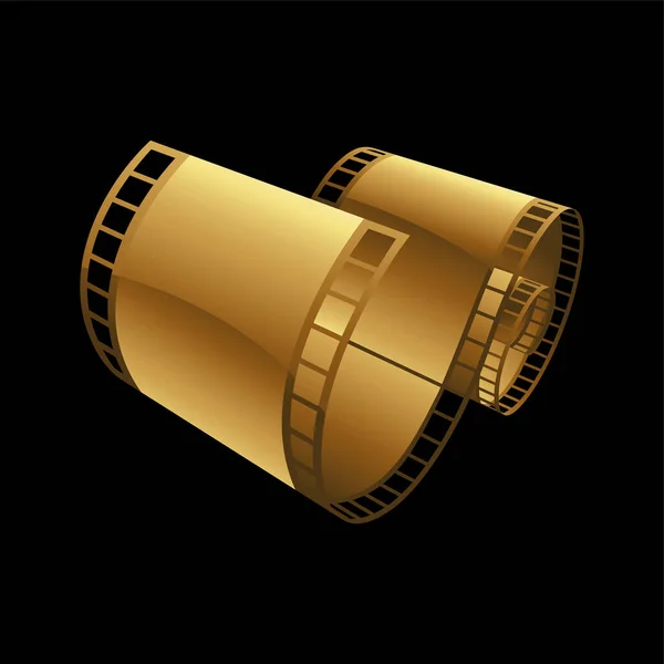 Kara Arkaplanda Altın Kıvırcık Film Şeridi — Stok Vektör