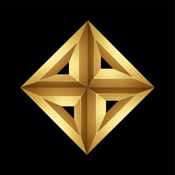 Diamant Doré Relief Composé Triangles Sur Fond Noir — Image vectorielle