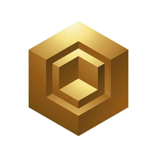 Golden Embossed Hexagonal Cube Shapes White Background — Stock Vector