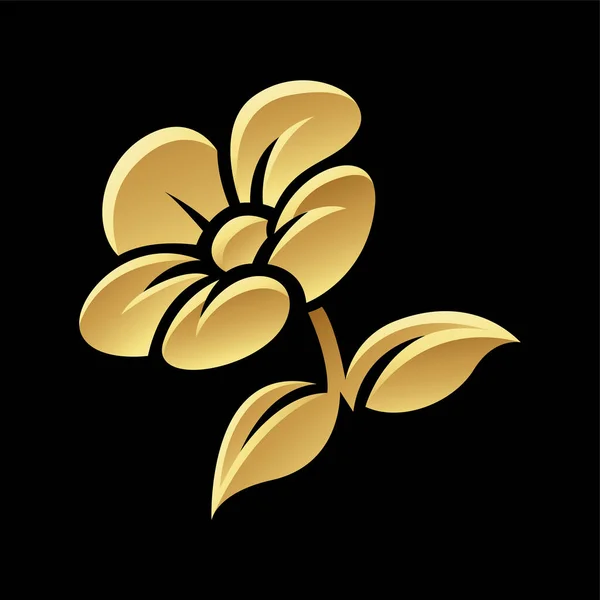 Golden Flower Leaves Black Background — Stock Vector