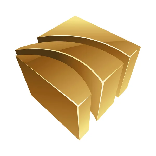 Zlatý Lesklý Pruhovaný Tvar Bílém Pozadí — Stockový vektor