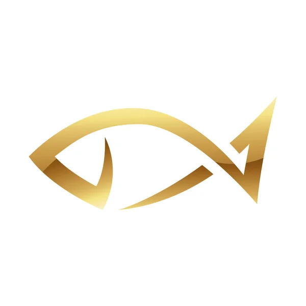 Golden Glossy Abstract Fish Λευκό Φόντο — Διανυσματικό Αρχείο