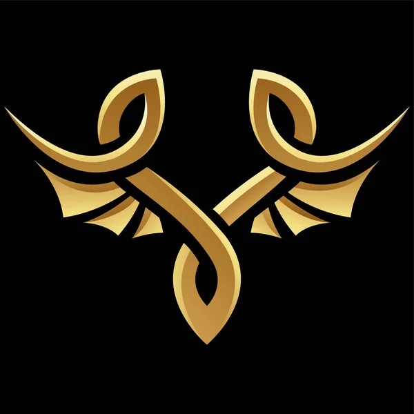 ブラックの背景に金色の光沢のある抽象的な翼 Icon — ストックベクタ