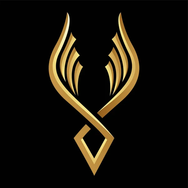 Zlatá Lesklá Abstraktní Křídla Černém Pozadí Ikona — Stockový vektor
