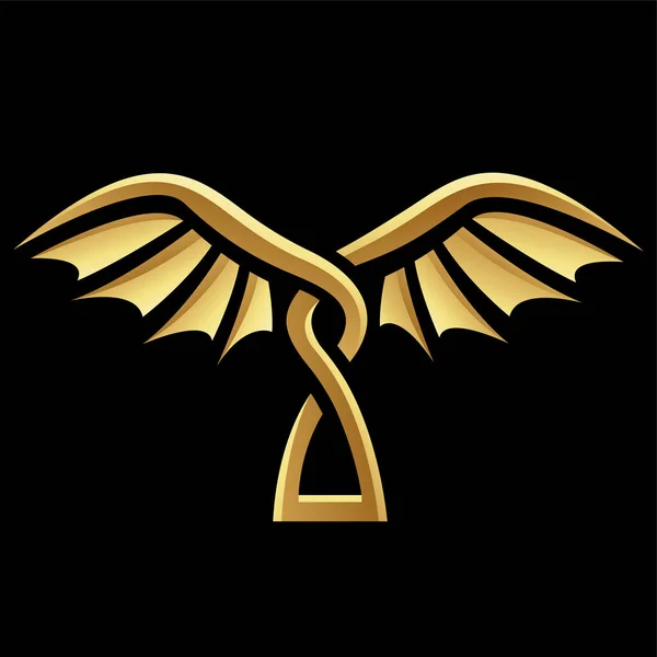 Golden Glossy Abstract Wings Μαύρο Φόντο Icon — Διανυσματικό Αρχείο