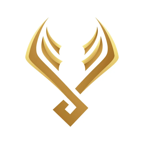 Golden Glossy Abstract Wings Λευκό Φόντο Icon — Διανυσματικό Αρχείο