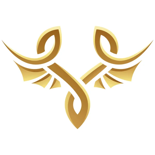 Zlatá Lesklá Abstraktní Křídla Bílém Pozadí Ikona — Stockový vektor