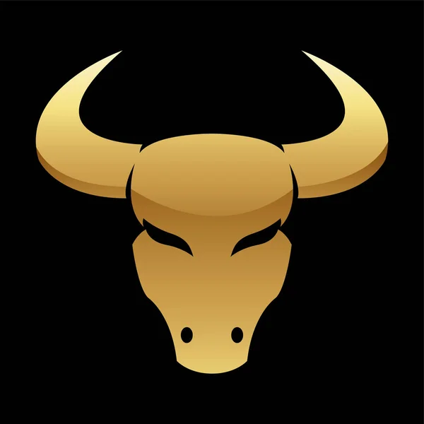 Golden Glossy Bull Icon Black Background — Stock Vector
