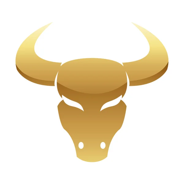 Golden Glossy Bull Icon Auf Weißem Hintergrund — Stockvektor