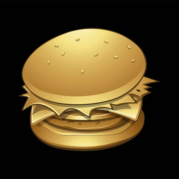 Golden Glossy Burger Fundo Preto — Vetor de Stock