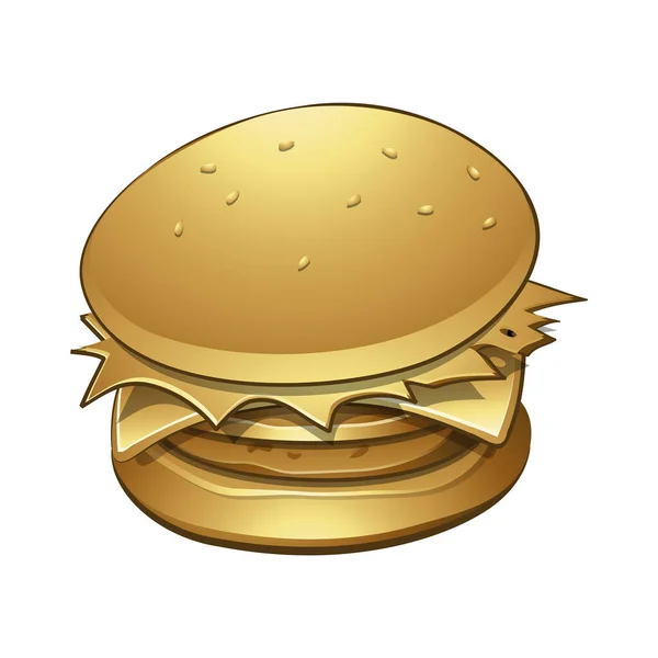 Golden Glossy Burger Λευκό Φόντο — Διανυσματικό Αρχείο