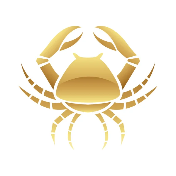 Golden Glossy Crab Icon Een Witte Achtergrond — Stockvector